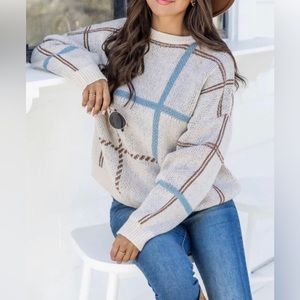 Pink Lily Beige and Blue Sweater